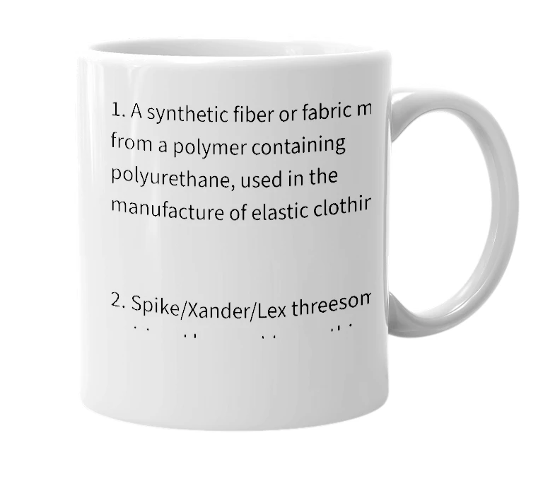 White mug with the definition of 'spandex'