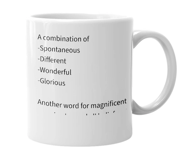 White mug with the definition of 'spondifferous'