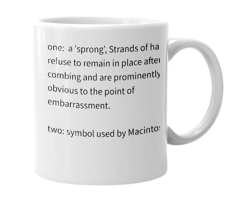 White mug with the definition of 'sprong'