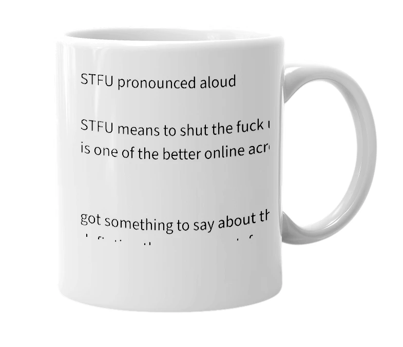 White mug with the definition of 'stafoo'
