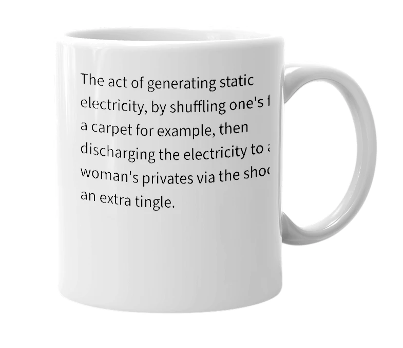 White mug with the definition of 'static shocker'