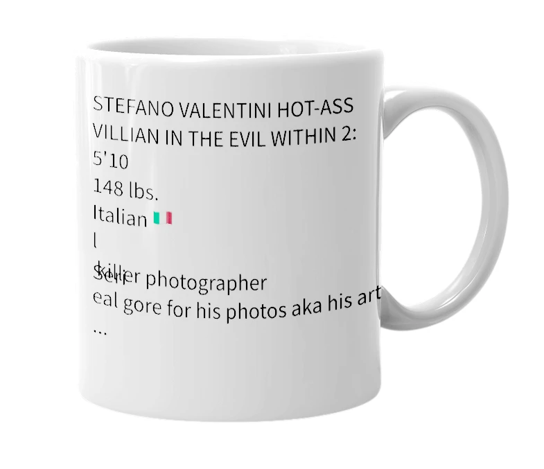 White mug with the definition of 'stefano valentini'