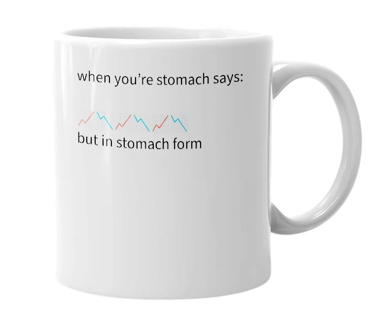White mug with the definition of 'stomach form'