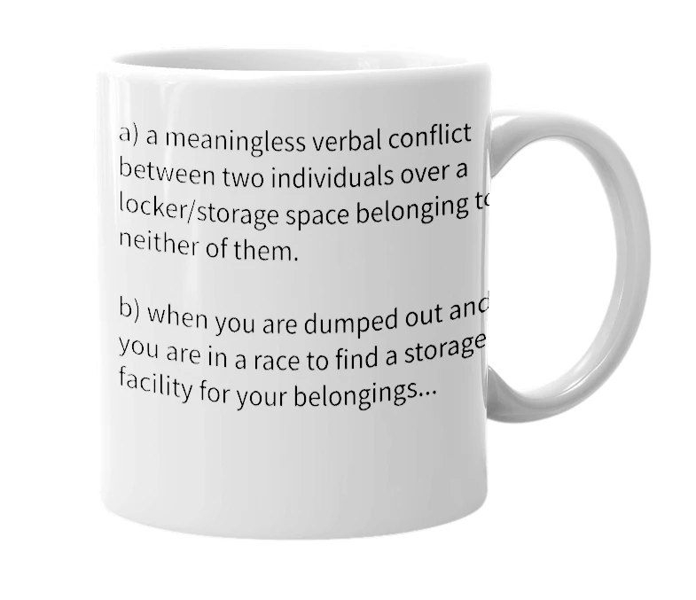 White mug with the definition of 'storage-wars'