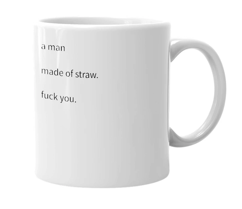 White mug with the definition of 'straw man'