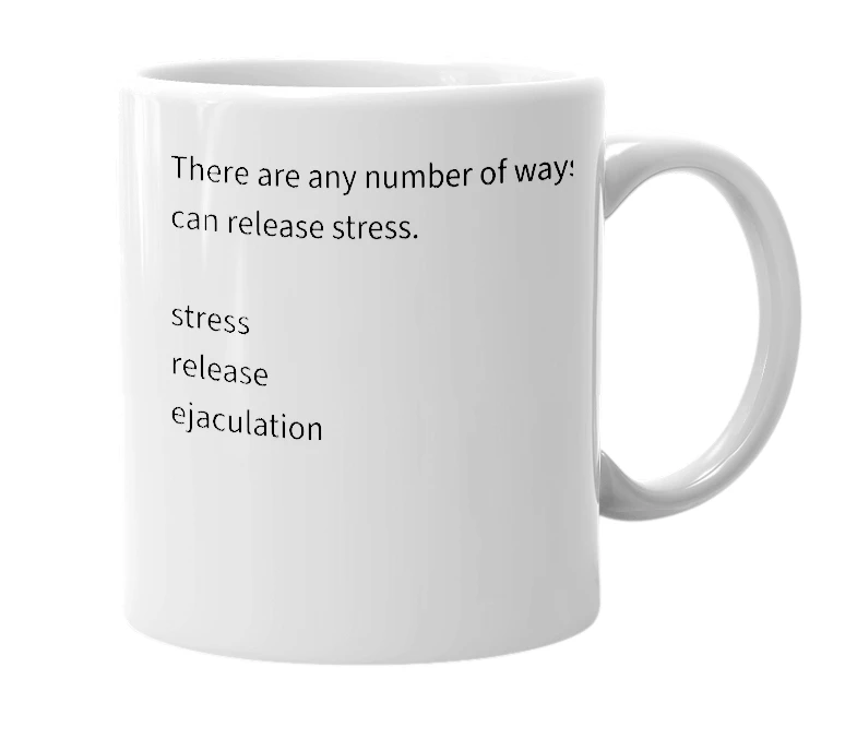 White mug with the definition of 'stress release'