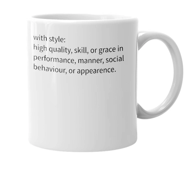 White mug with the definition of 'stylish'