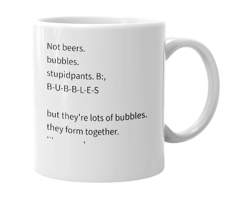 White mug with the definition of 'suds'