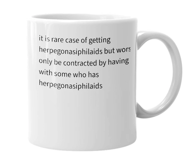 White mug with the definition of 'superherpegonasiphalaids'