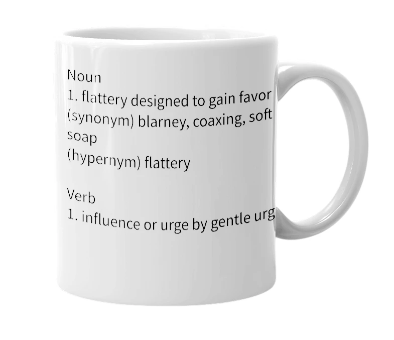 White mug with the definition of 'sweet-talk'