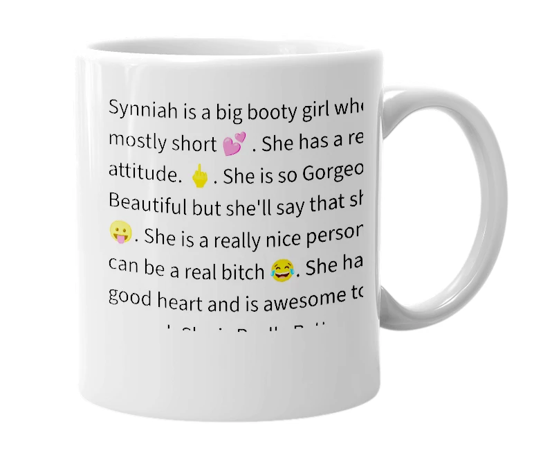 White mug with the definition of 'synniah'