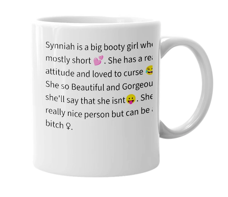 White mug with the definition of 'synniah'
