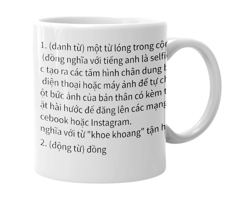 White mug with the definition of 'tự sướng'