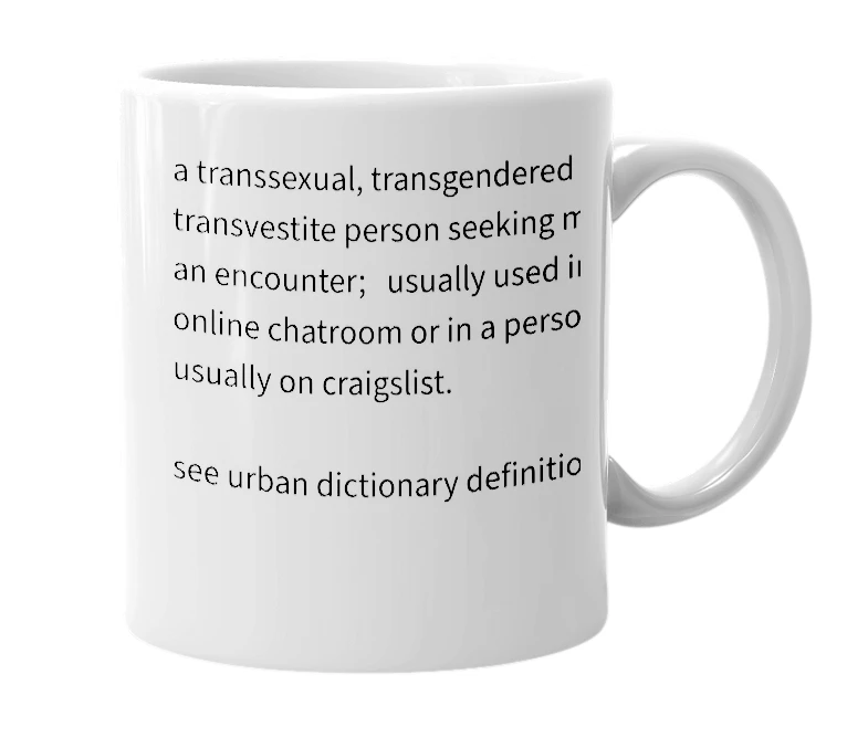 White mug with the definition of 't4m'