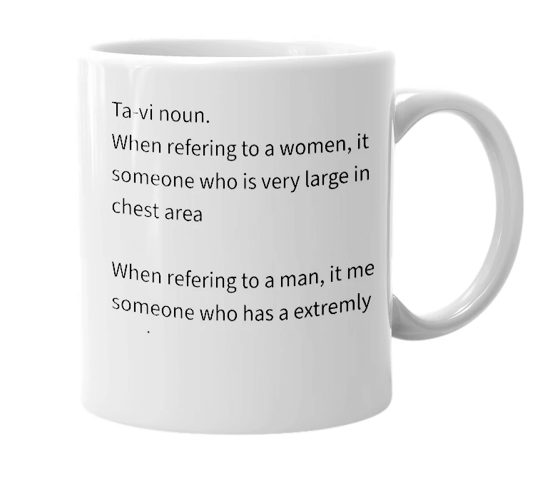 White mug with the definition of 'tavi'