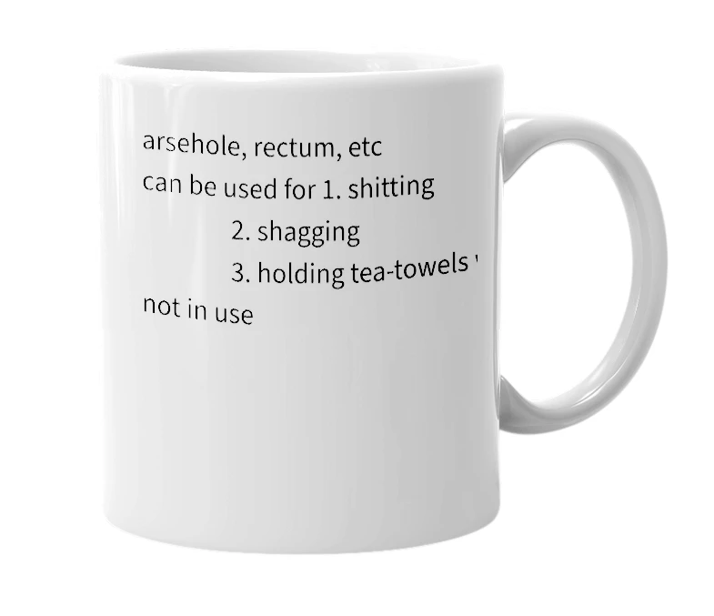 White mug with the definition of 'tea-towel holder'