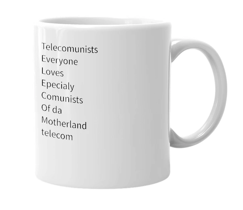 White mug with the definition of 'telecom'