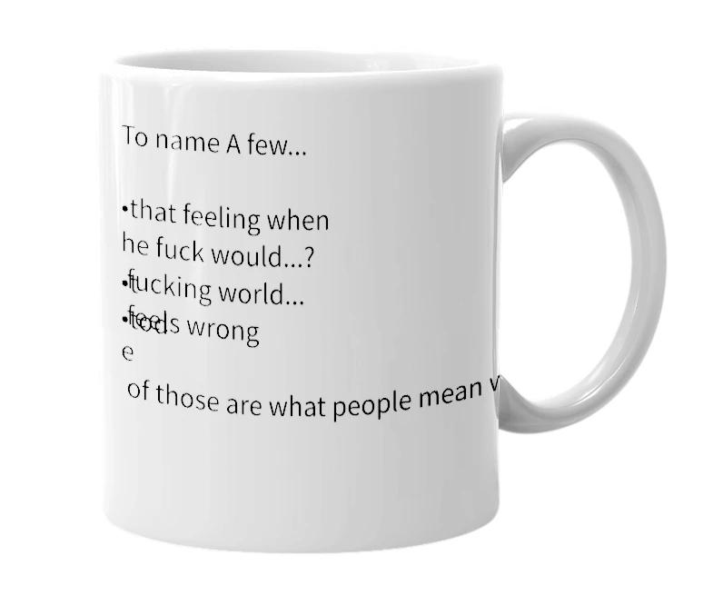 White mug with the definition of 'tfw'