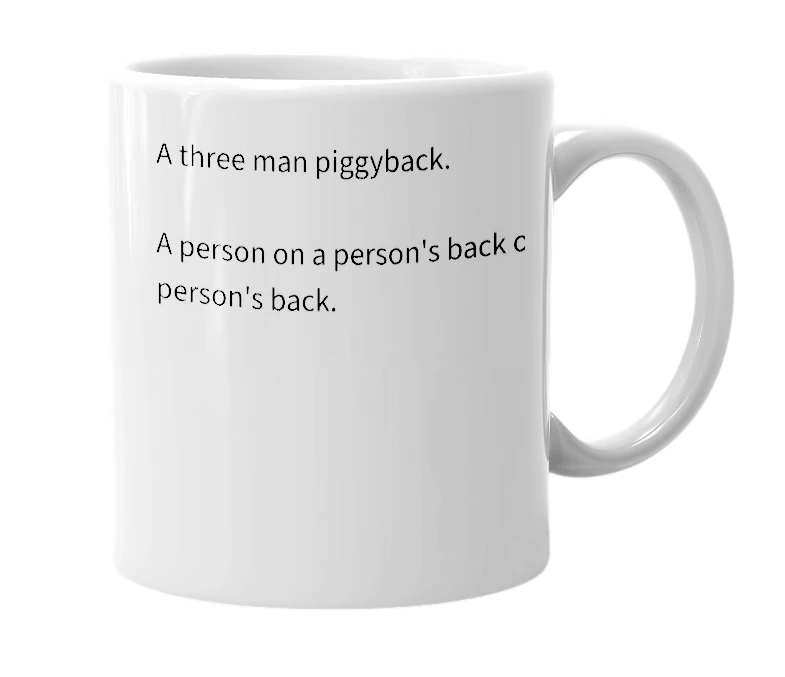 White mug with the definition of 'thriggyback'