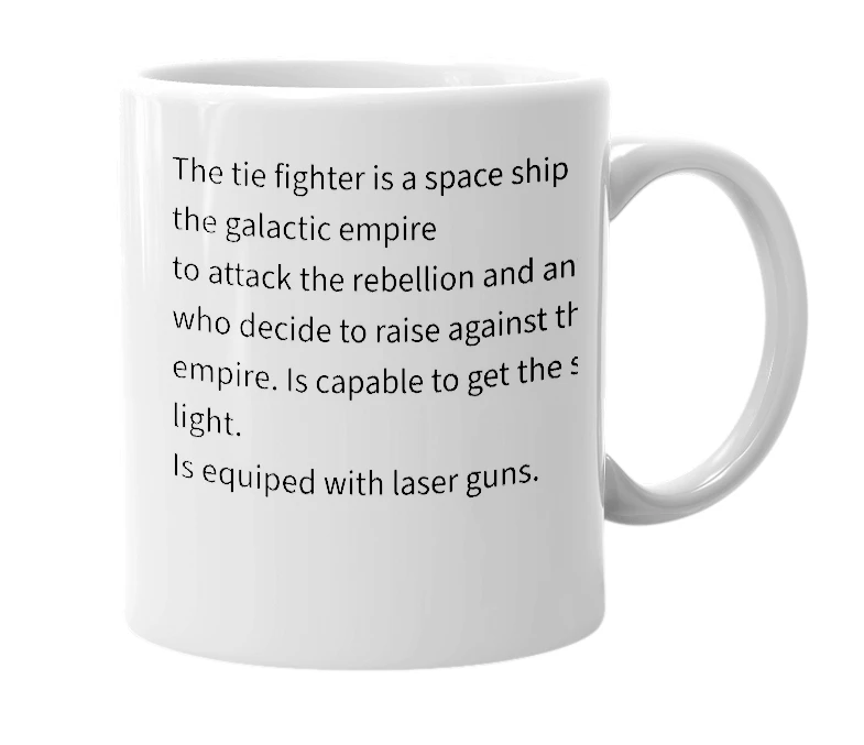 White mug with the definition of 'tie fighter'