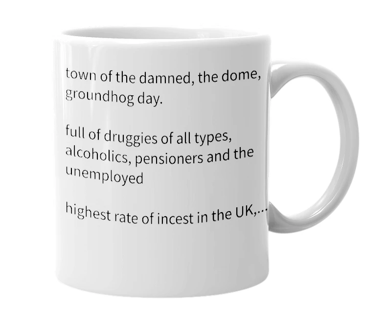 White mug with the definition of 'tivvy'
