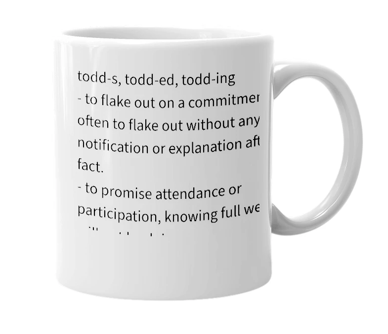 White mug with the definition of 'todd'