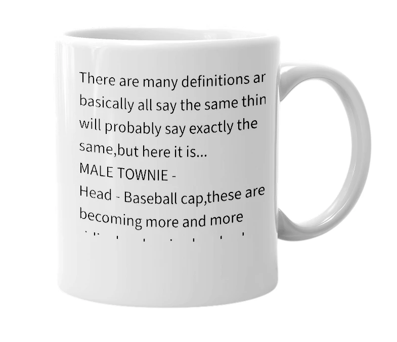 White mug with the definition of 'townie'