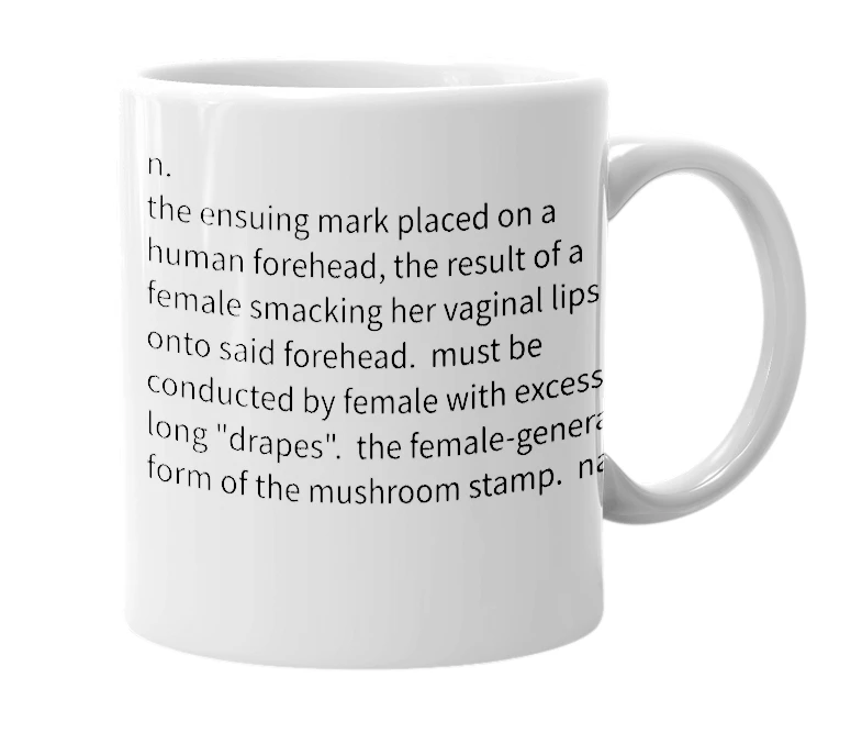 White mug with the definition of 'turkey stamp'