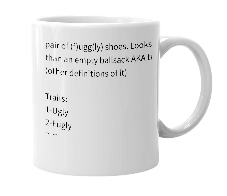 White mug with the definition of 'uggs'