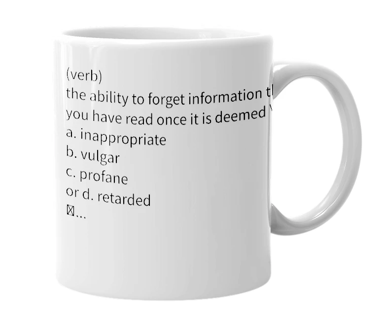 White mug with the definition of 'un- read'