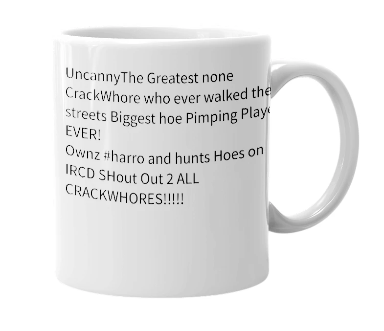 White mug with the definition of 'uncanny'
