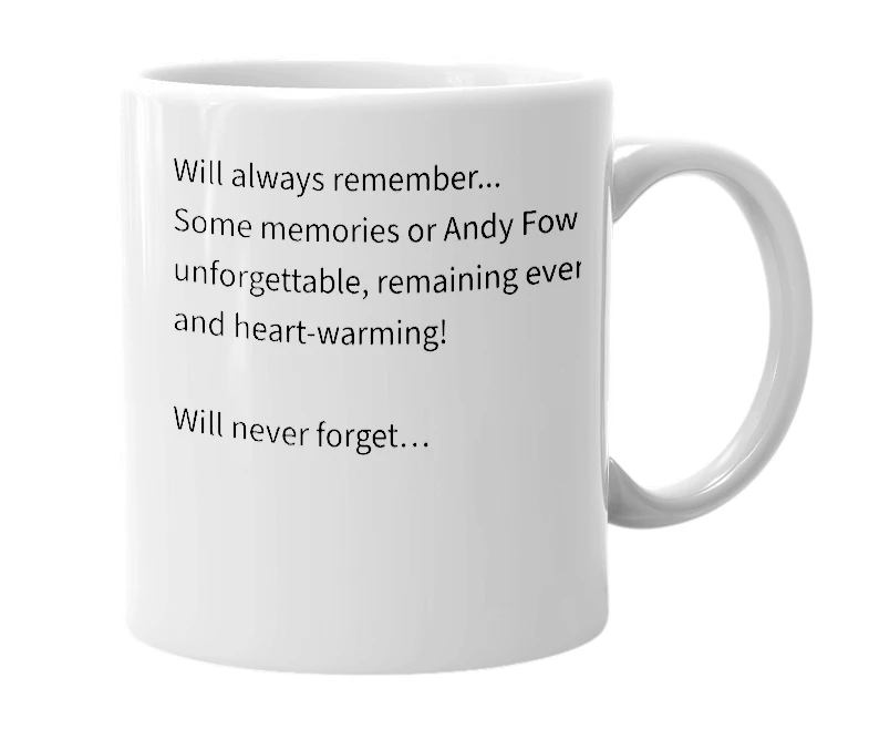 White mug with the definition of 'unforgettable'