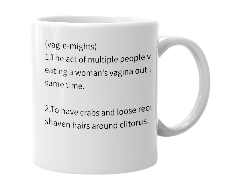 White mug with the definition of 'vagamites'