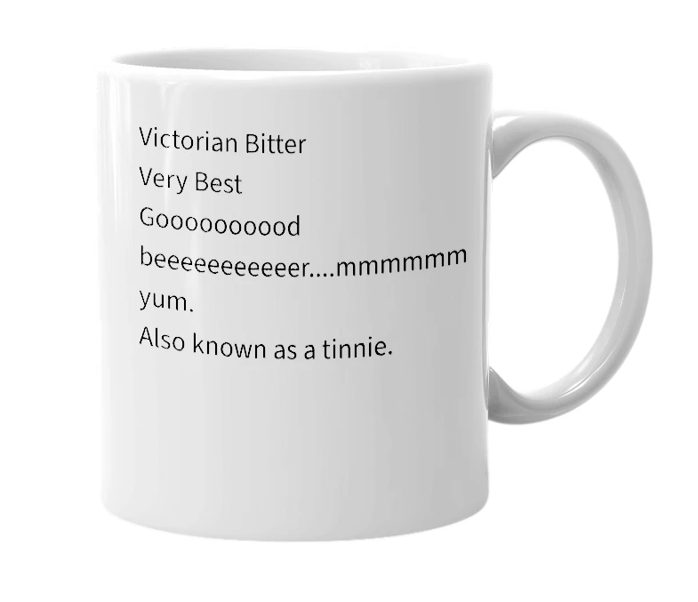 White mug with the definition of 'vb'