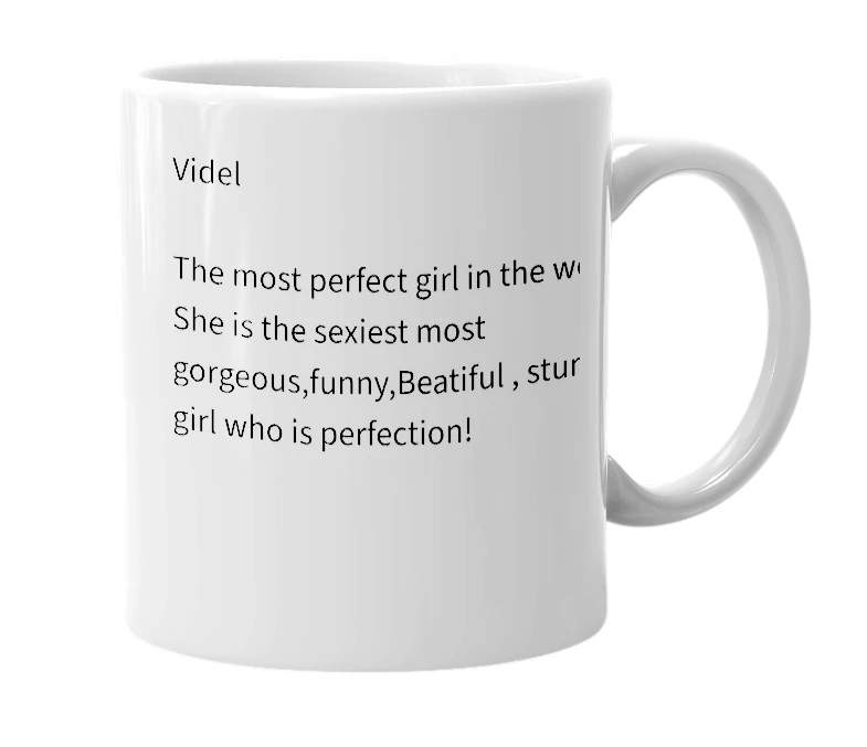 White mug with the definition of 'videl'