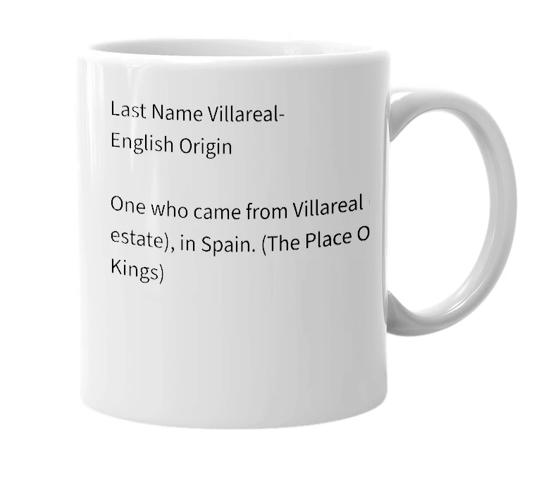 White mug with the definition of 'villareal'