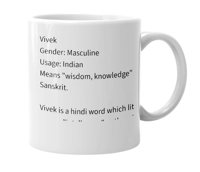 White mug with the definition of 'vivek'