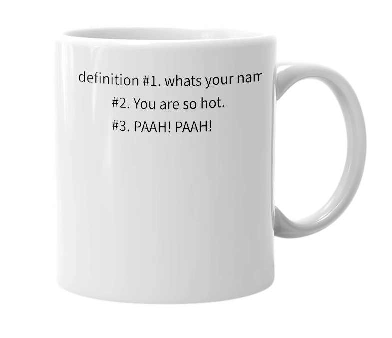 White mug with the definition of 'w'sho name'