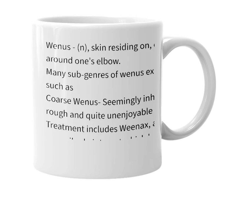 White mug with the definition of 'wenus'