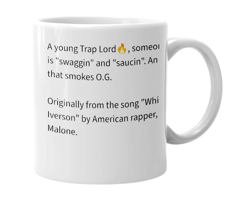 White mug with the definition of 'white iverson'