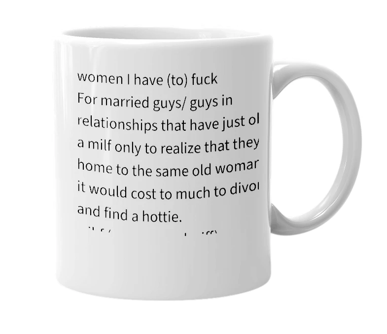 White mug with the definition of 'wihf (pronounced wiff)'