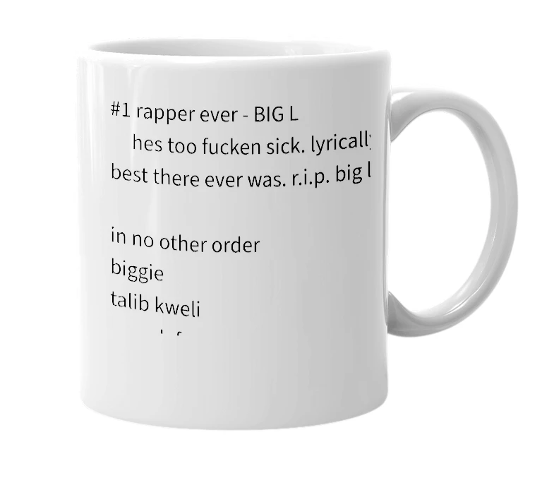 White mug with the definition of 'world's best rappers list'