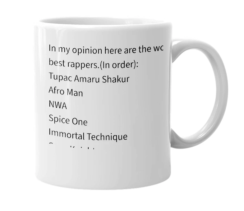 White mug with the definition of 'world's best rappers list'