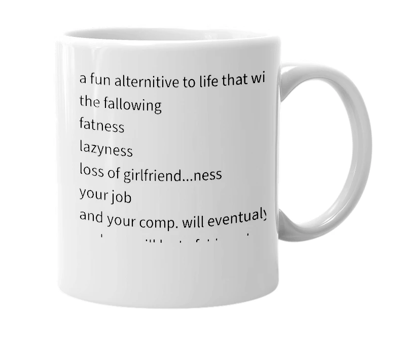 White mug with the definition of 'world of warcraft'