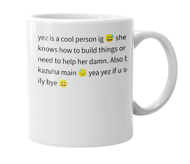 White mug with the definition of 'yez'
