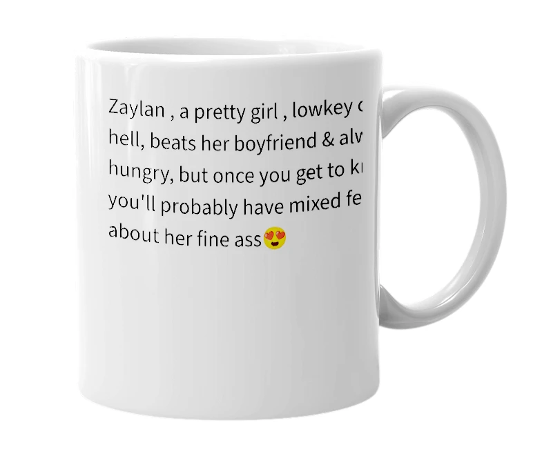 White mug with the definition of 'zaylan'