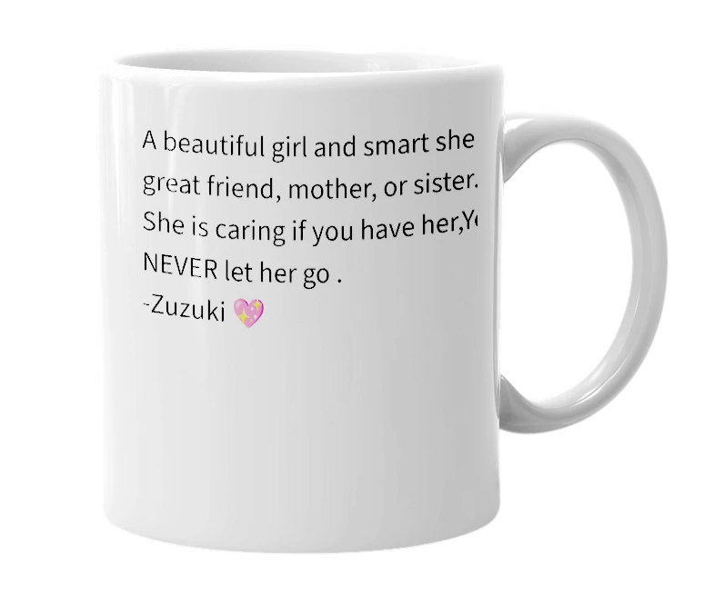 White mug with the definition of 'zuzuki'