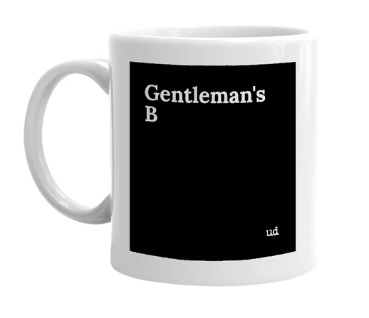 White mug with 'Gentleman's B' in bold black letters