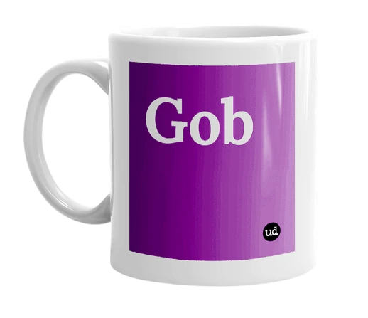 White mug with 'Gob' in bold black letters