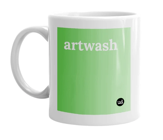 White mug with 'artwash' in bold black letters